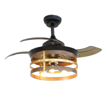 Black Classic Retractable Ceiling Fan with Gold Lampshade