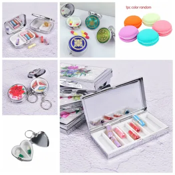 1PCS Portable Metal Round Flower Print Organizer Cute Compartment Pill Case Divid Storage Tablet Container Medicine Box 15Styles