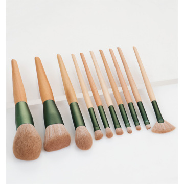 Ensembles de pinceaux de maquillage à poignée en bois vert léger