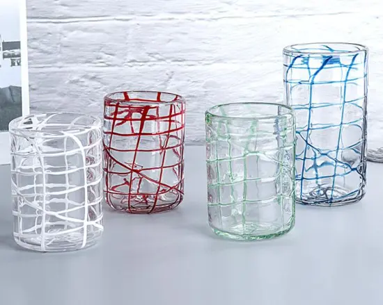 water glasses cup with colored crossed line