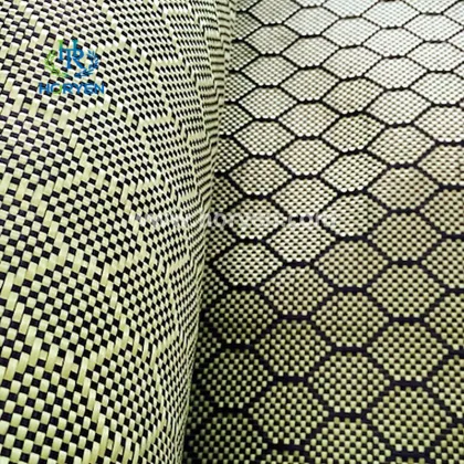 Lightweight blue red yellow carbon fibre aramid fabric