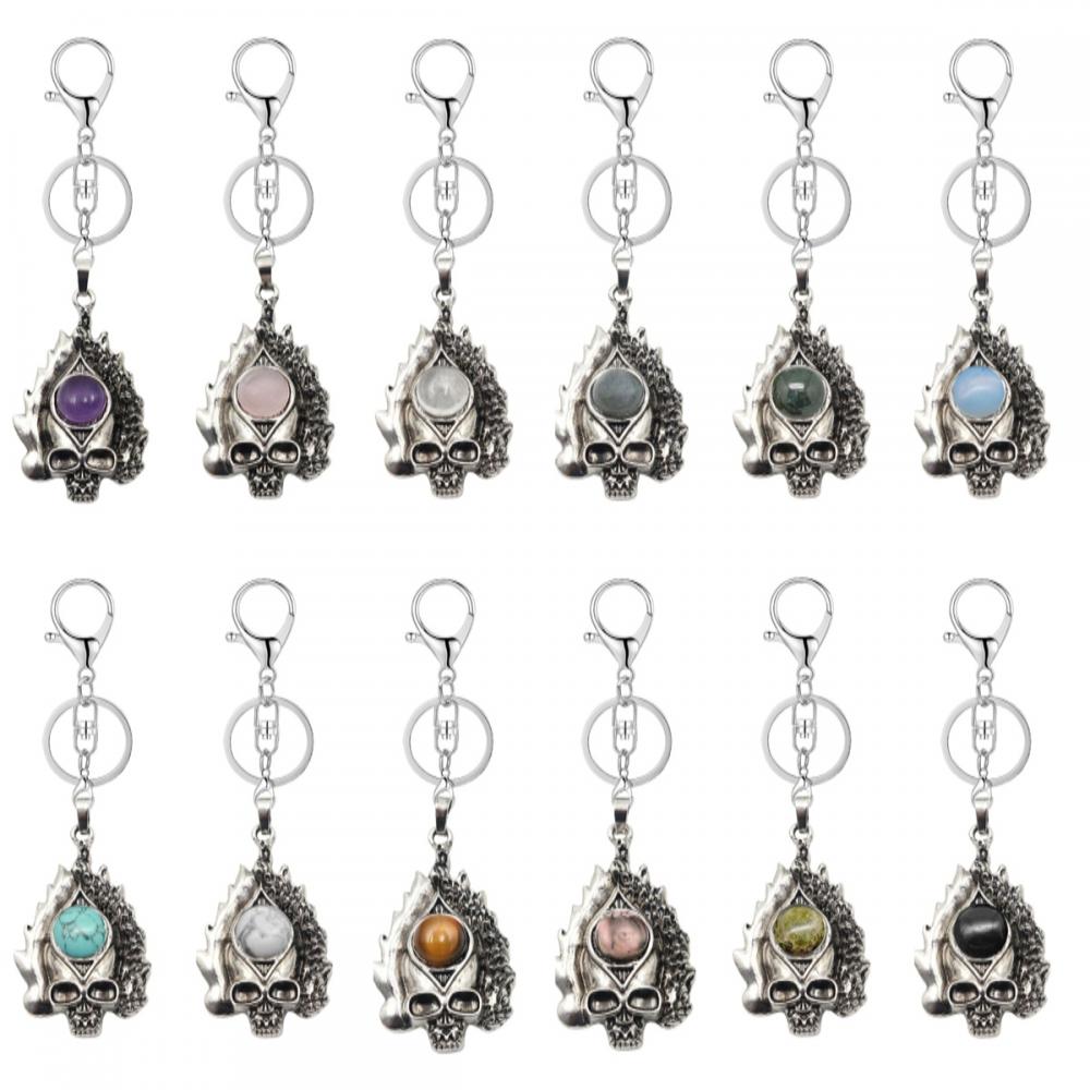 Keychains de pierre de crâne en crâne de pierre de pierre gemme, clés de pierre de pierre de pierre naturelle squelette clés en alliage alliage de crâne de crâne de clés pour cadeau d&#39;anniversaire