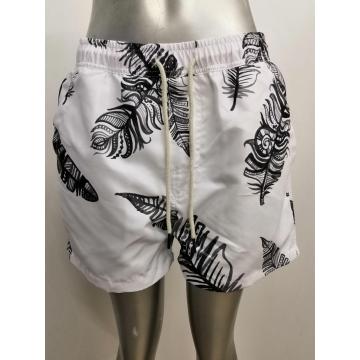 Leafy print men's beach shorts