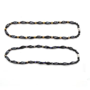 Magnetic Jewelry Hematite Twist Beads Necklace with Cloisonne Beads and Magnetic Twist Beads