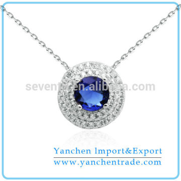 Latest Fashion Charm Necklace Designs with Rhodium Plated Blue Sapphire CZ Stones