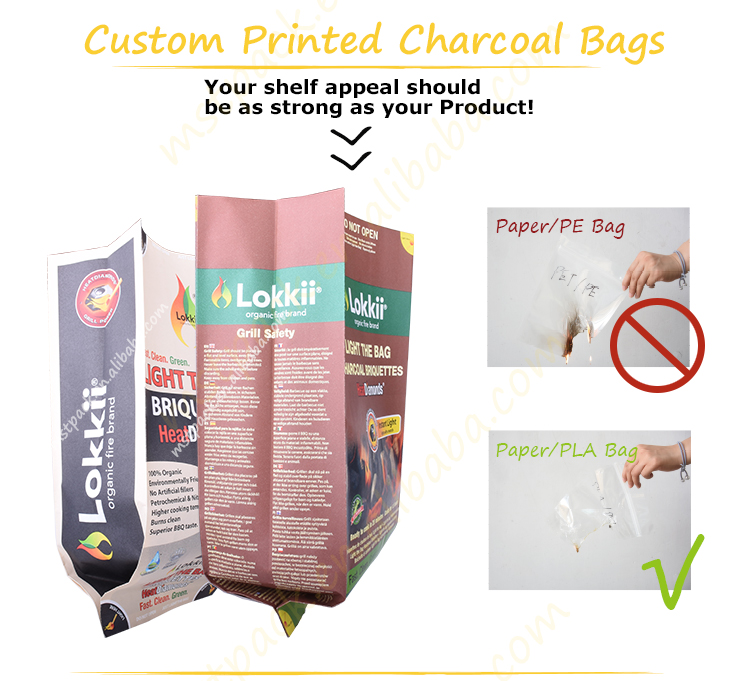 100% Compostable Kraft Gusset Bag for BBQ Charcoal