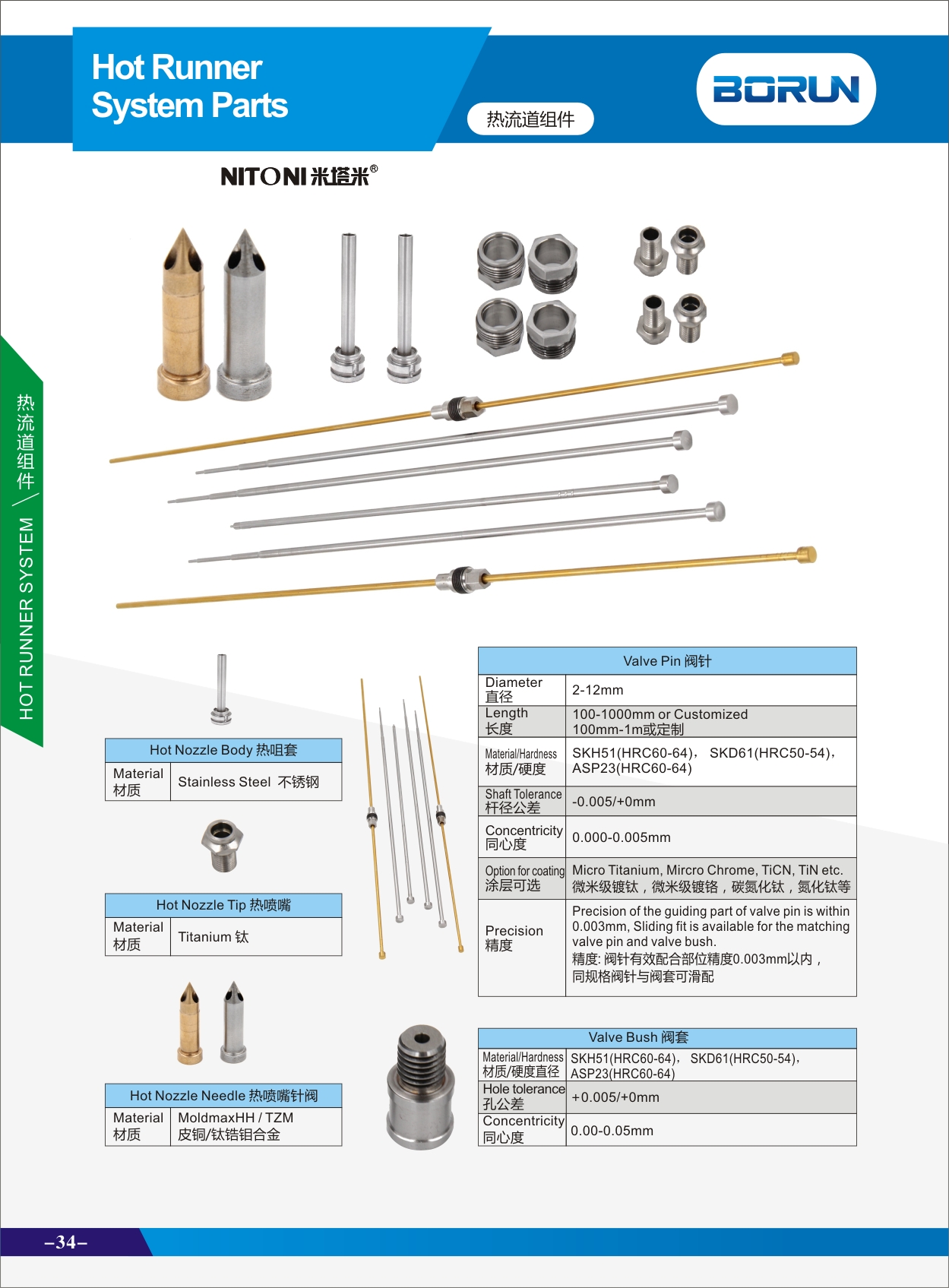 Valve Pin,valve bush for Hot Runner System Parts