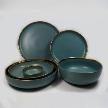 Stoneware Dinnerware Set w/Gold Rim