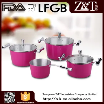 New product pink 7pcs aluminum colorful cooking pot set