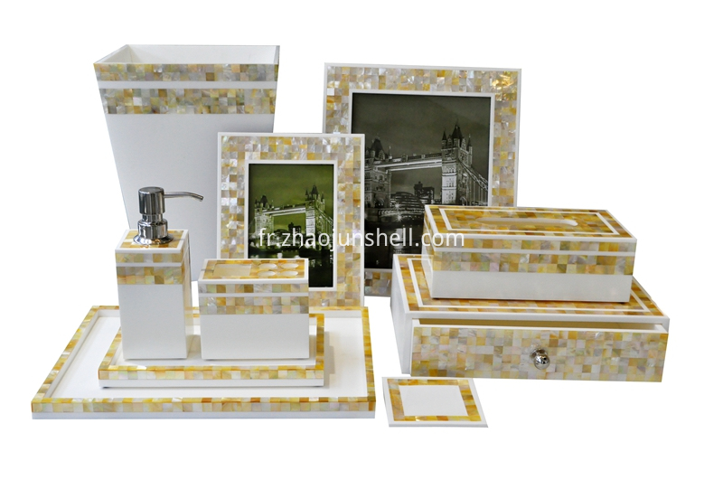 golden mother of pearl bathroom accessory set