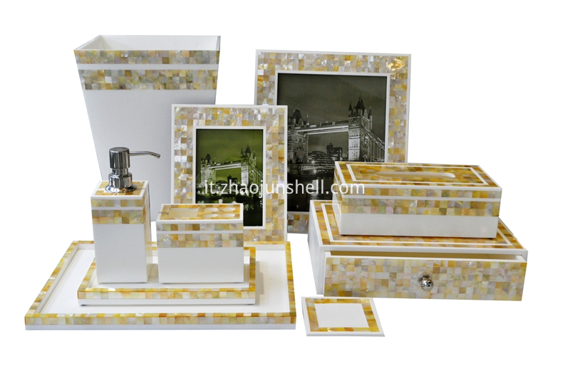 golden mother of pearl bathroom accessory set