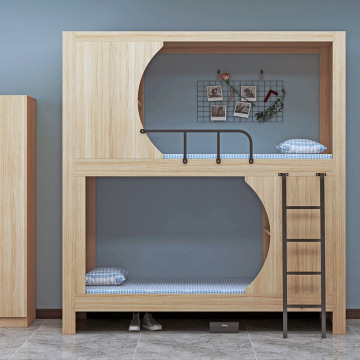 Customized Modern Solid Wood Double Bed with Partition Bookshelf - Steel and Wood Bunk Beds for Hotels and Schools