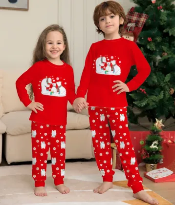 Family Christmas Pajamas: Long Sleeve Cotton 2-Piece Set for Mom, Dad, Kids, and Dog