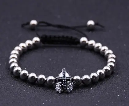 Black Knight Helmet Hollow Copper Bracelet With 6MM Round Beads