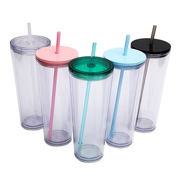 26oz Double-Layer BPA-Free Reusable Plastic Tumbler with Colored Lid