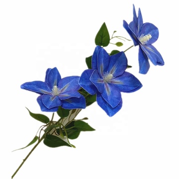 Beyaz, mavi, kırmızı, mor ve portakalda 3D baskılı yapay clematis çiçek dalı