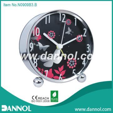 4\" Iron Table Alarm Clock with Butterfly Pattern,Aluminium Dial