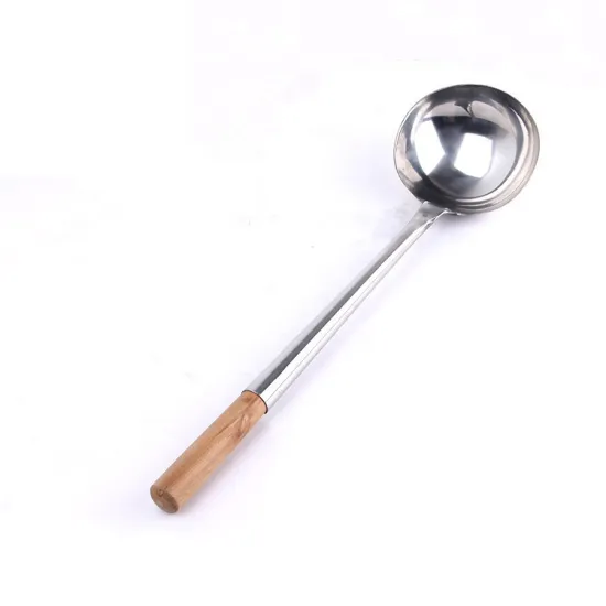 Kitchen Utensil Wooden Handle Cooking Tools Stainless Steel Ladle With Wooden Handle