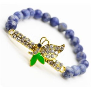 Sodalite Gemstone Bracelet with Diamante Butterfly Piece