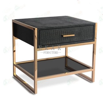 European Modern Black Piano Paint Stainless Steel Night Table with Drawer
