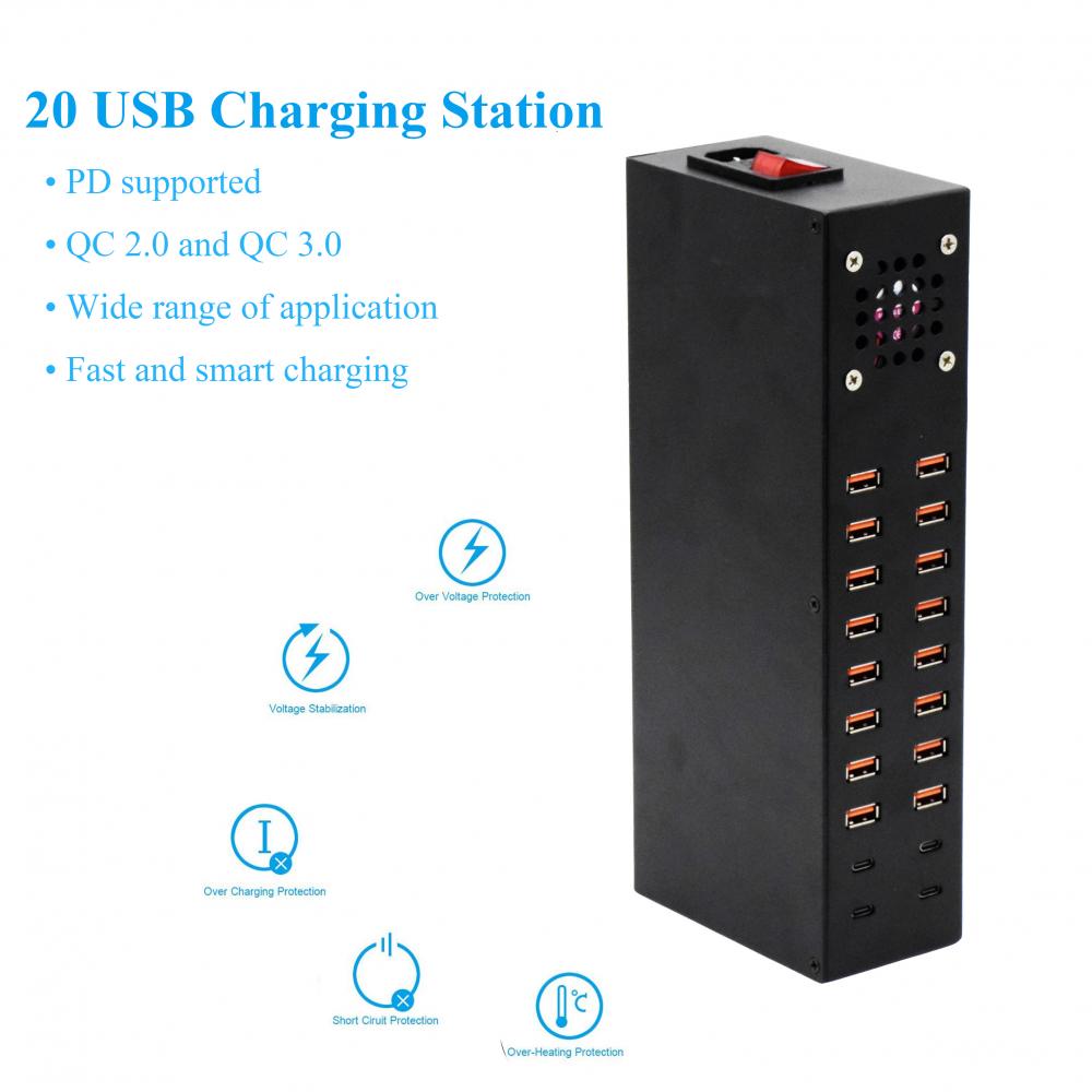 20 Port USB C Ladestation