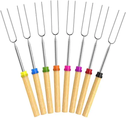 Hot Selling 32 Inch Extendable Forks Stainless Steel Campfire MarShmallow Roasting Sticks With Bag