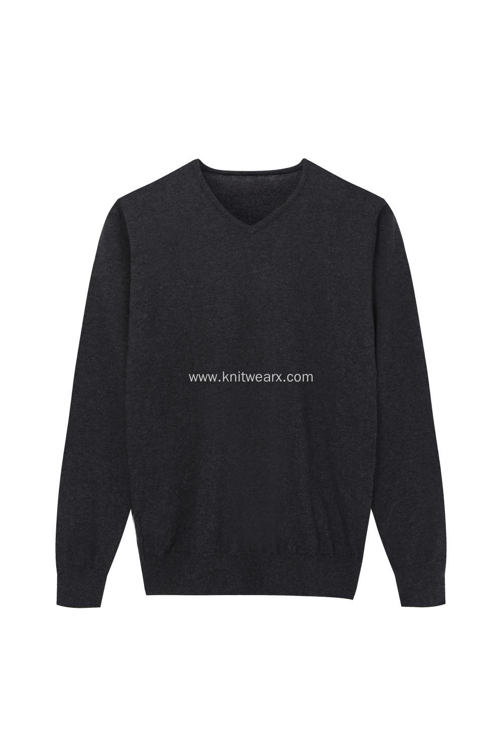 Men's Knitted Stretchable Wool/Acrylic/Nylon V-Neck Pullover