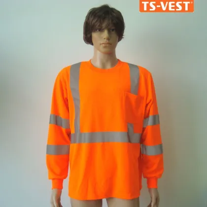 Knited Safety T Shirt With Pocket,Unisex Long Sleeve Safety T Shirt, Oem Service Reflective T Shirt