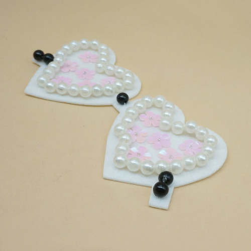 patch de broderie motif coeur amour perle blanche