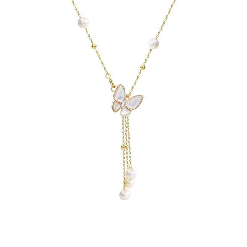Most Popular White pearl Butterfly Necklace Tassel Pendant