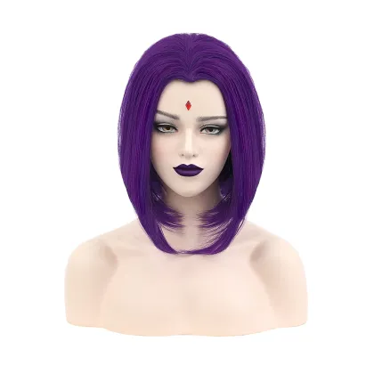 Ainizi Purple Bob Middle Part Raven Cosplay Wig for Halloween