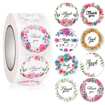 Custom Multi-Color Floral Food Business Thank You Labels - 500pcs/Roll 1.5 Inch 3.8cm