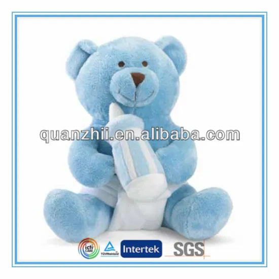 Hot sale plush blue teddy bear with a milk bottle for baby                        
                                                Quality Choice