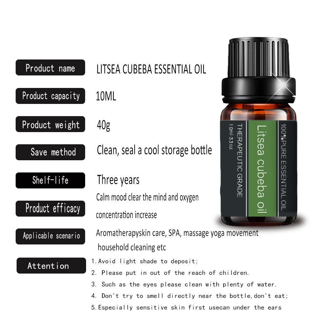 Natural Litsea Cubeba Oil Essential Orgánico para el cuidado de la piel