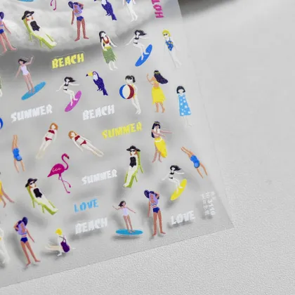 Qianya Tiktok Tomoni Beach 5D Adhesive Nail Art Stickers