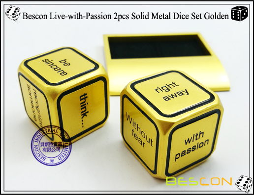 Bescon Live-with-Passion 2pcs Solid Metal Dice Set Golden-2