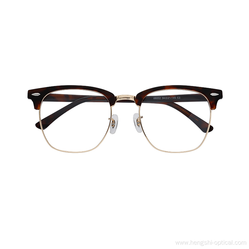 Half-Rim Men Fashion Cool Vintage Retro Metal Acetate Optical Eyewear Frames