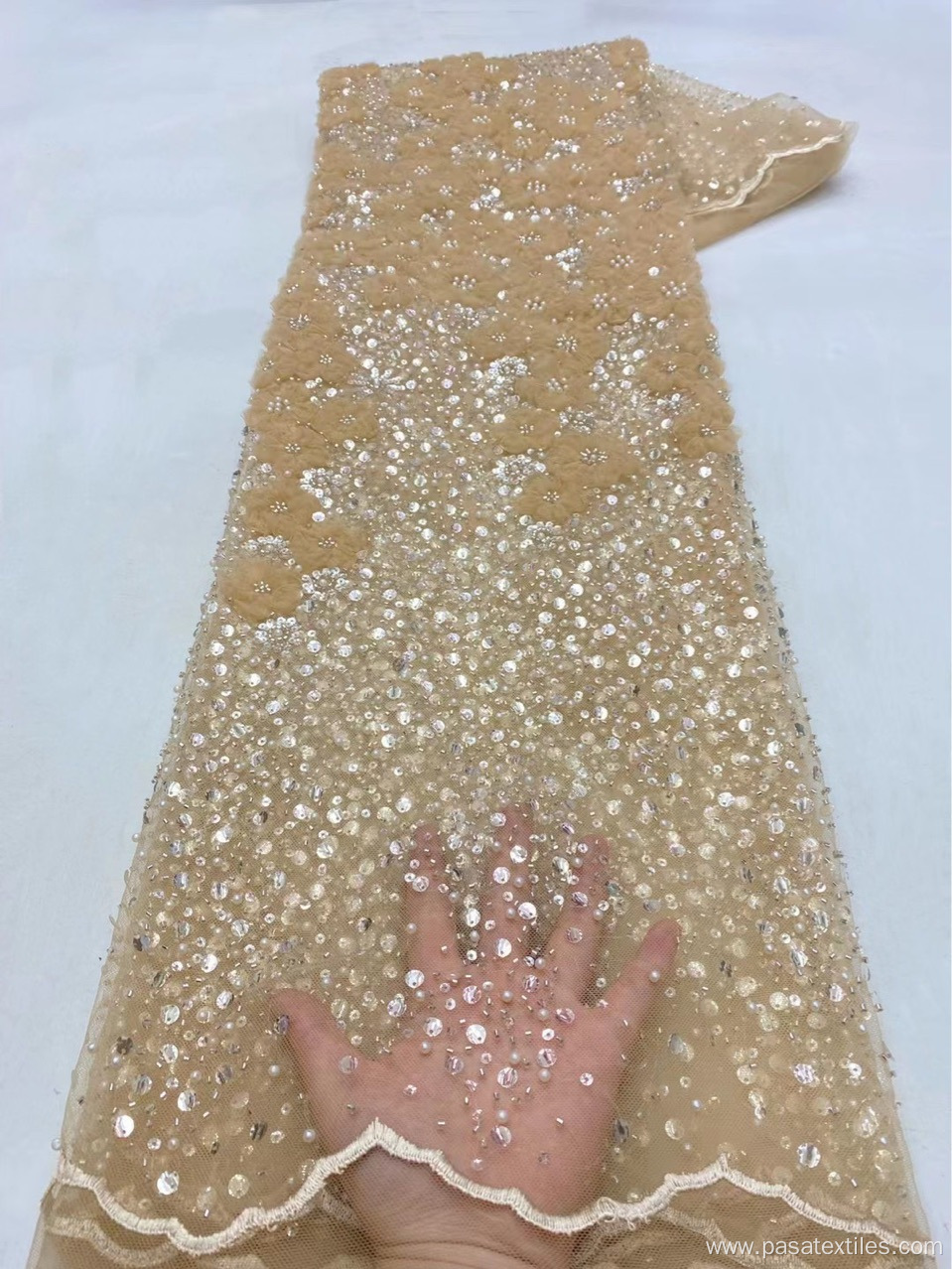 Latest Design Luxury Sequins Fashion Mesh Gold Embroidery Lace sequin beaded transparent sequin fabric