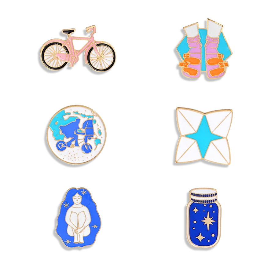 Blue White Girl Bottle Metal Enamel Badge Pins