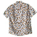 Men Casual Cotton Flower Print Short Sleeve Shirt