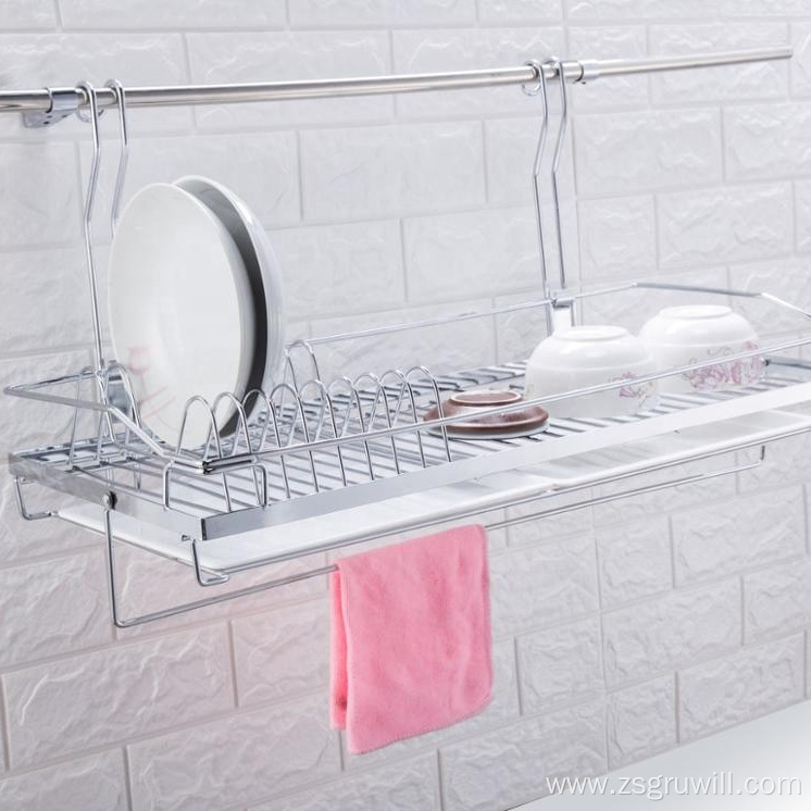 Stainless steel wall-mounted tableware drain storage rack