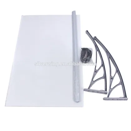 Plastic sun shade awning supports solid polycarbonate awning canopies