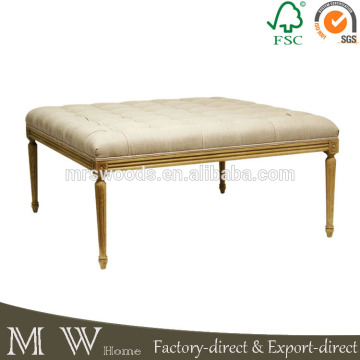 french upholstered home furniture oak wooden leg linen fabric ottoman furniture