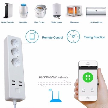 EU Long Life Smart Wifi Socket Surge Protector With 3 Outlet 4 USB Port