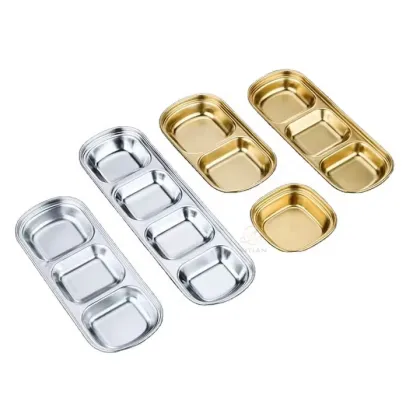 Stainless Steel Korean Multi-Grid Sauce Dish for Hot Pot and Barbecue