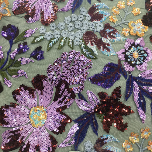 Elegant Matt Sequin Color Embroidery Fabric For Garment