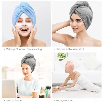 women bathroom microfiber bath towel hair dry cap