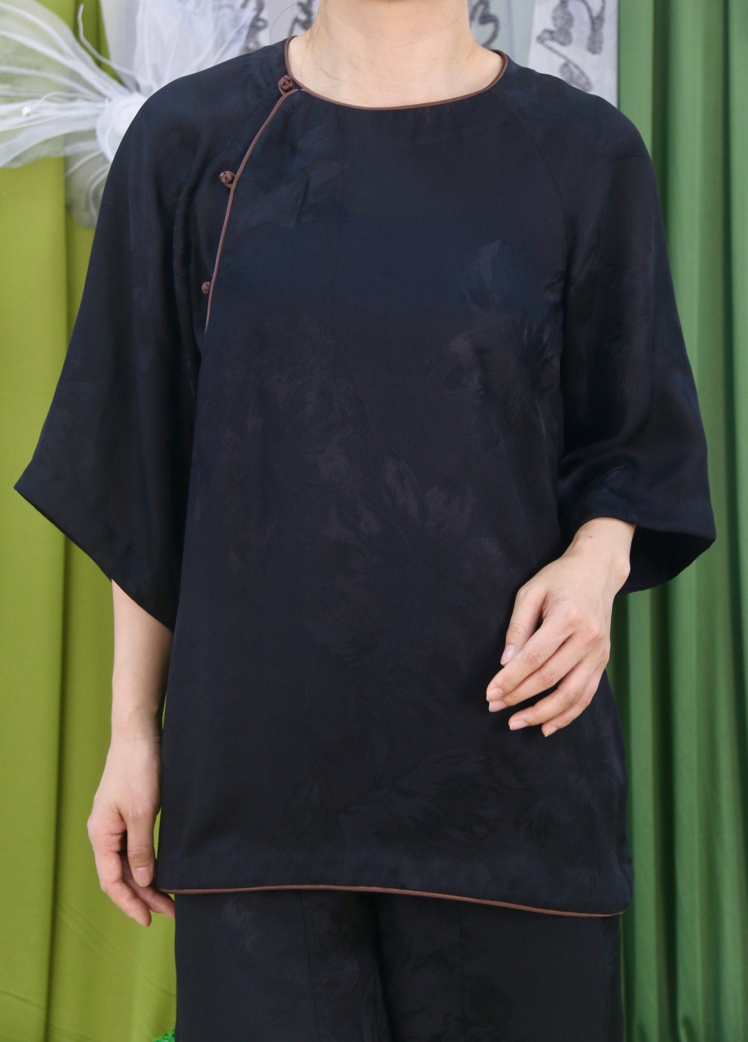 XueSe MuDan -Blusa de gasa de manga corta