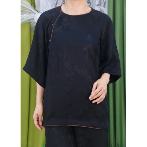 XueSe MuDan -Blusa de gasa de manga corta