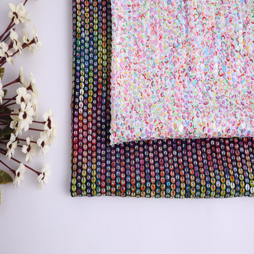 Hot Fashion 3mm+7mm Print Sequin Embroidery Fabric